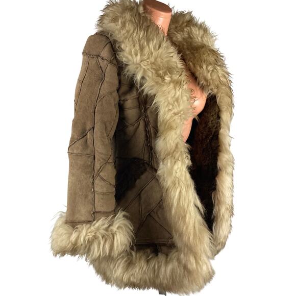 Genuine Shearling Sheepskin Patchwork Leather Coat Jacket Boho fits S - Picture 6 of 12